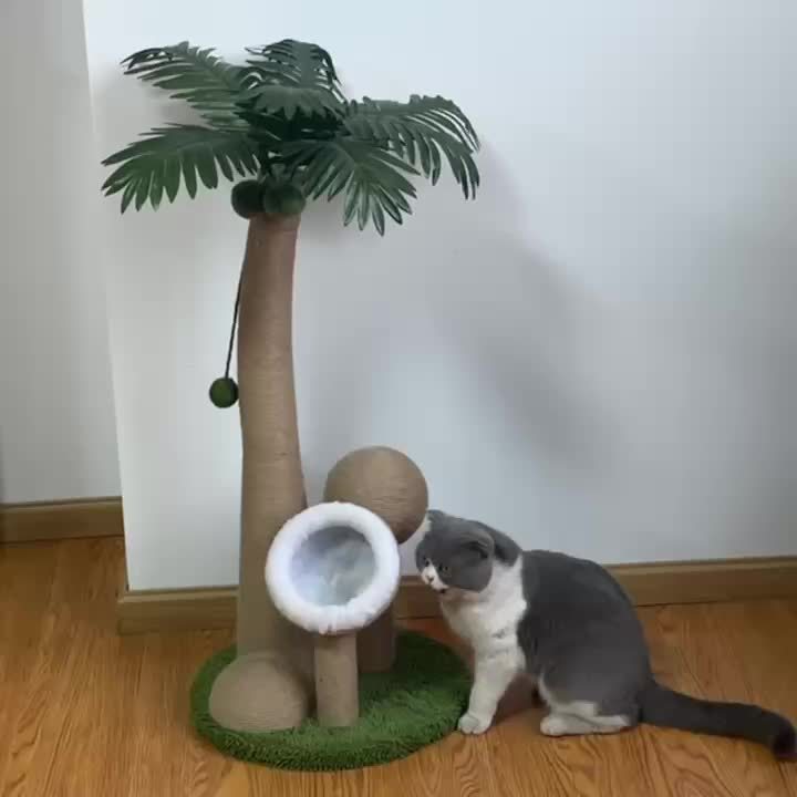 Tiragraffi per Gatti a Forma di Palma con Pallina | Coconut Tree Cat Scratching Post with Ball Toy