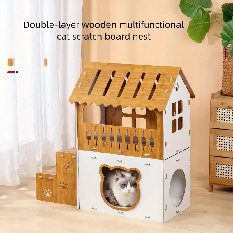 Casa Graffiatoio in Cartone Stile Villa - Fantasia Scozzese | Villa-Style Cat Scratcher Cardboard House