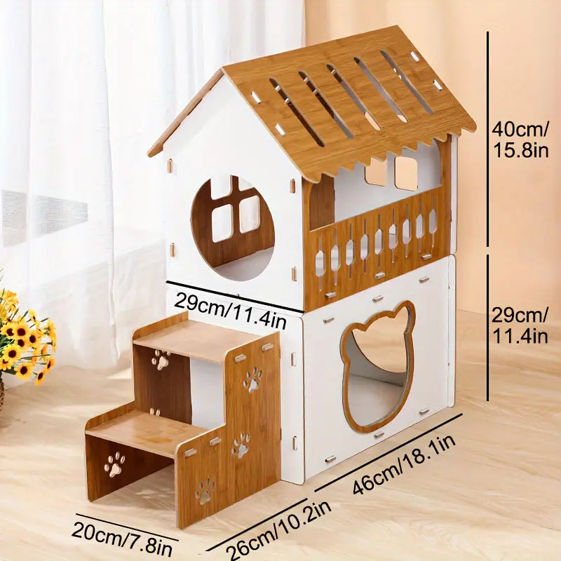 Casa Graffiatoio in Cartone Stile Villa - Fantasia Scozzese | Villa-Style Cat Scratcher Cardboard House
