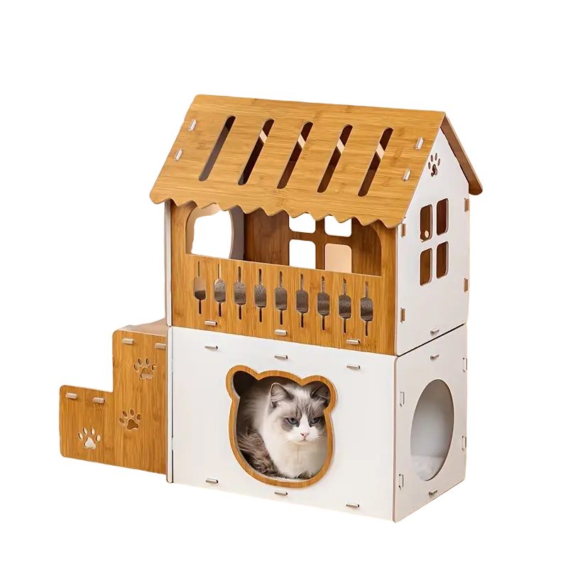 Casa Graffiatoio in Cartone Stile Villa - Fantasia Scozzese | Villa-Style Cat Scratcher Cardboard House