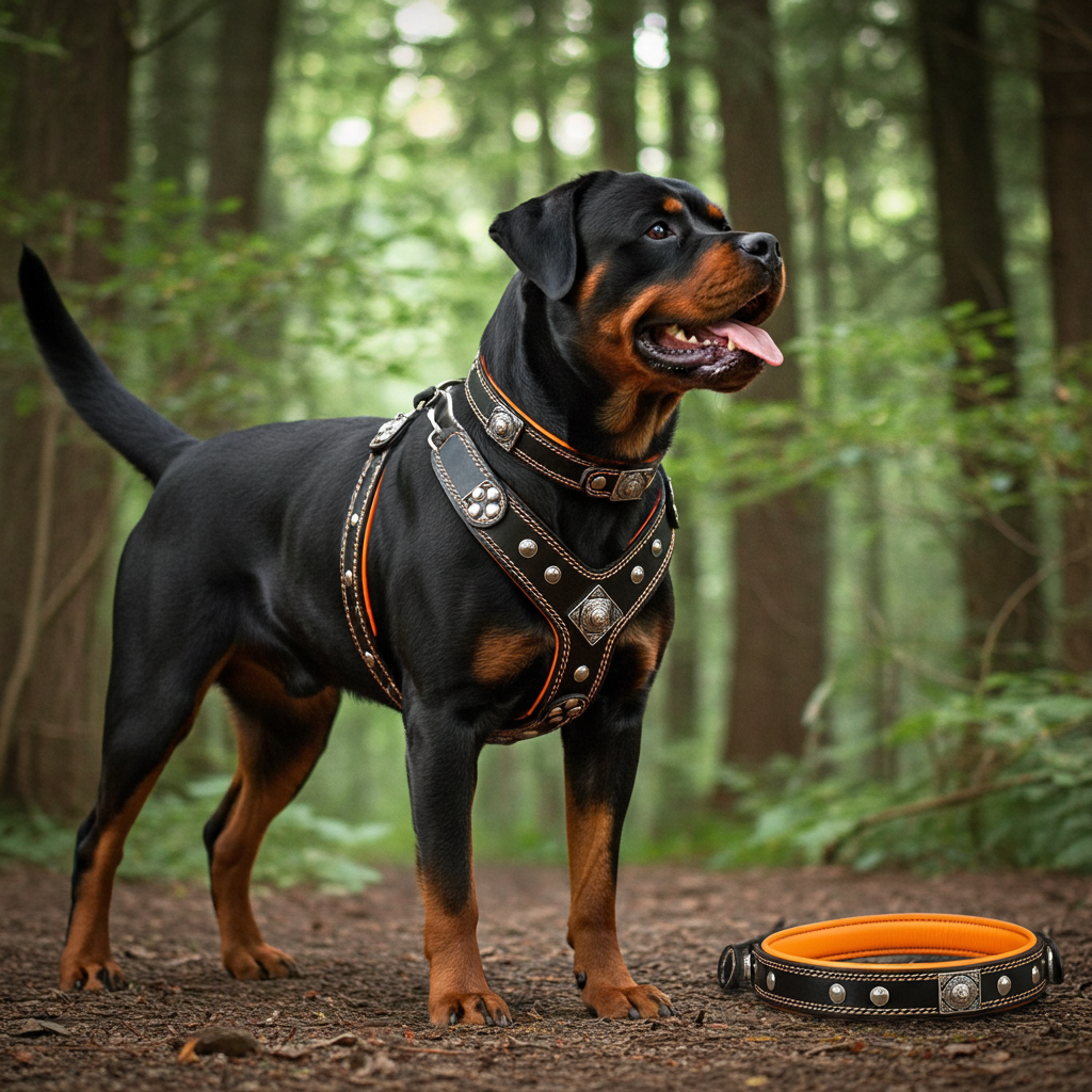 "EROS" Small to Medium dog SET - Harness - collar - lead Black&Orange