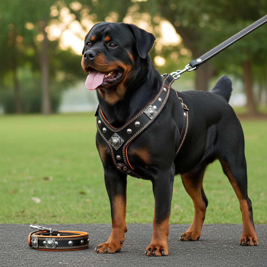 "EROS" Small to Medium dog SET - Harness - collar - lead Black&Orange