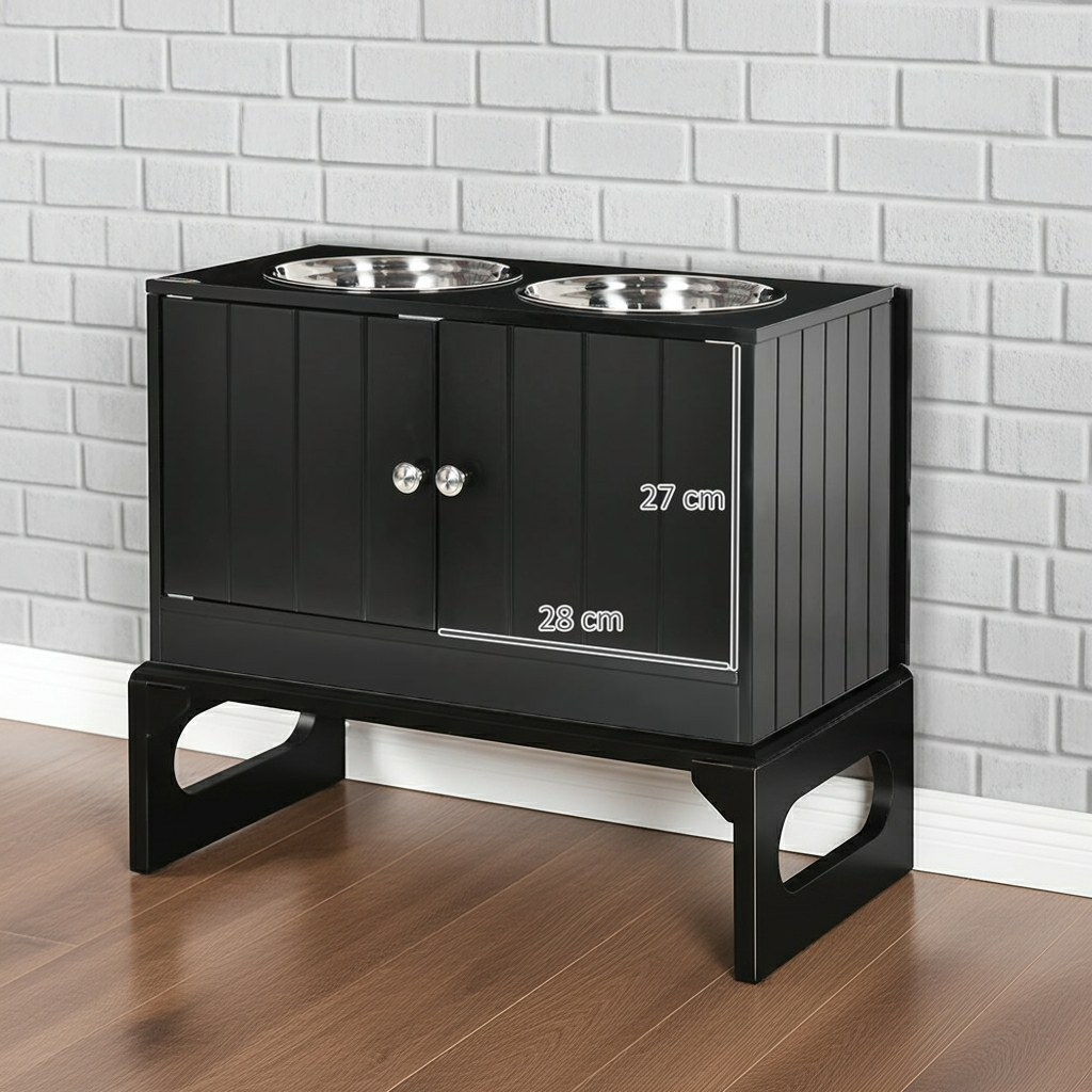 Stazione Pasto Sopraelevata PawHut — 2 Ciotole Inox | Nera