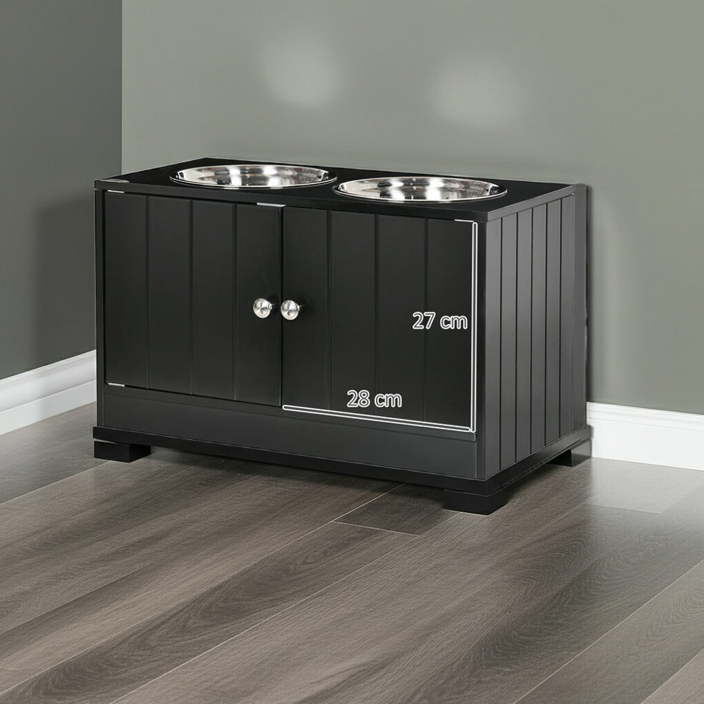 Stazione Pasto Sopraelevata PawHut — 2 Ciotole Inox | Nera