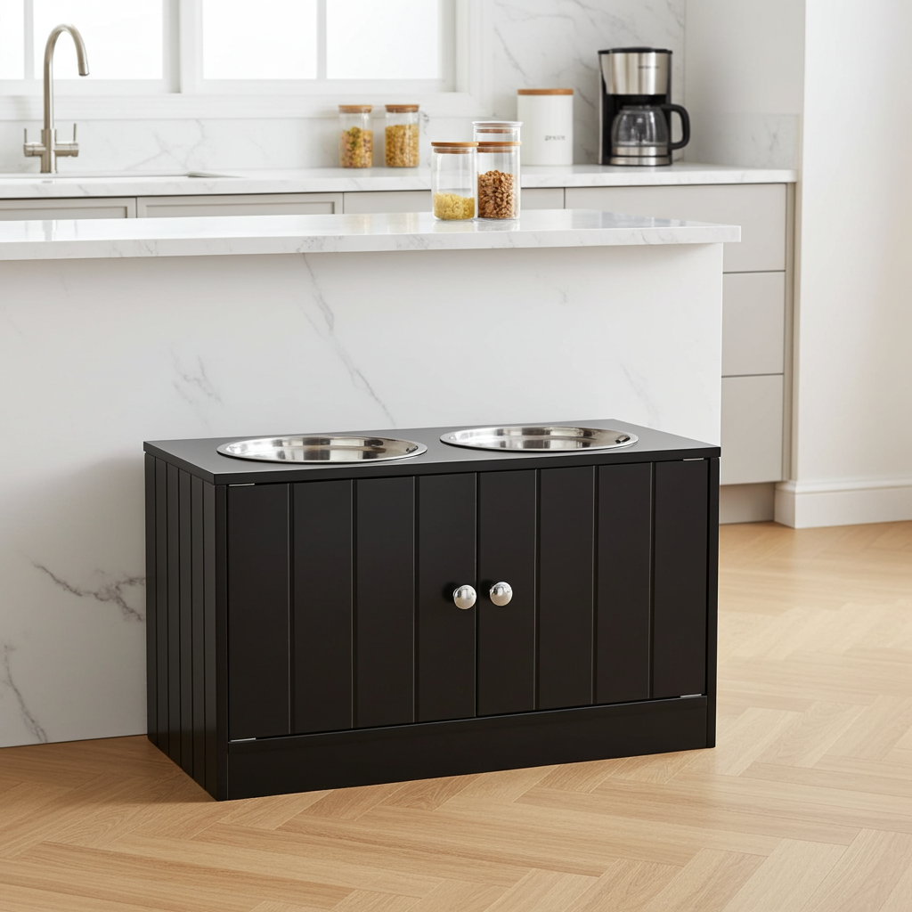 Stazione Pasto Sopraelevata PawHut — 2 Ciotole Inox | Nera