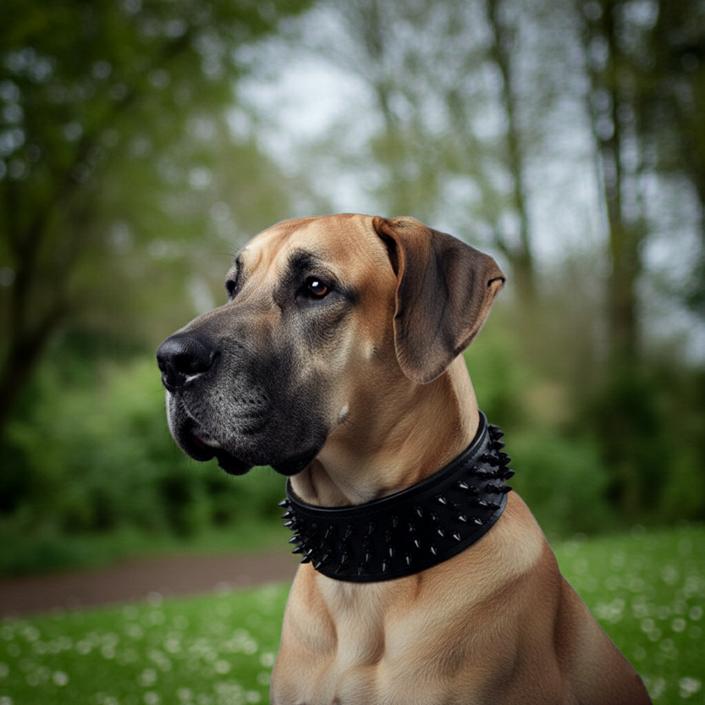 Black ''Crown'' soft leather dog collar