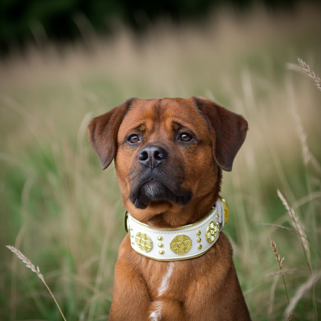 The "Maximus" collar 2.5 inch wide white & gold