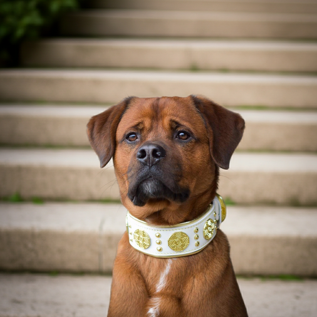 The "Maximus" collar 2.5 inch wide white & gold