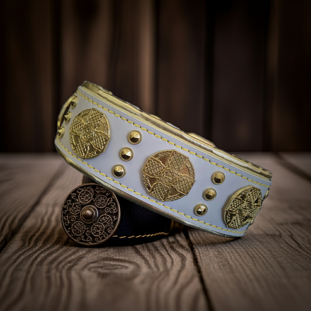 The "Maximus" collar 2.5 inch wide white & gold
