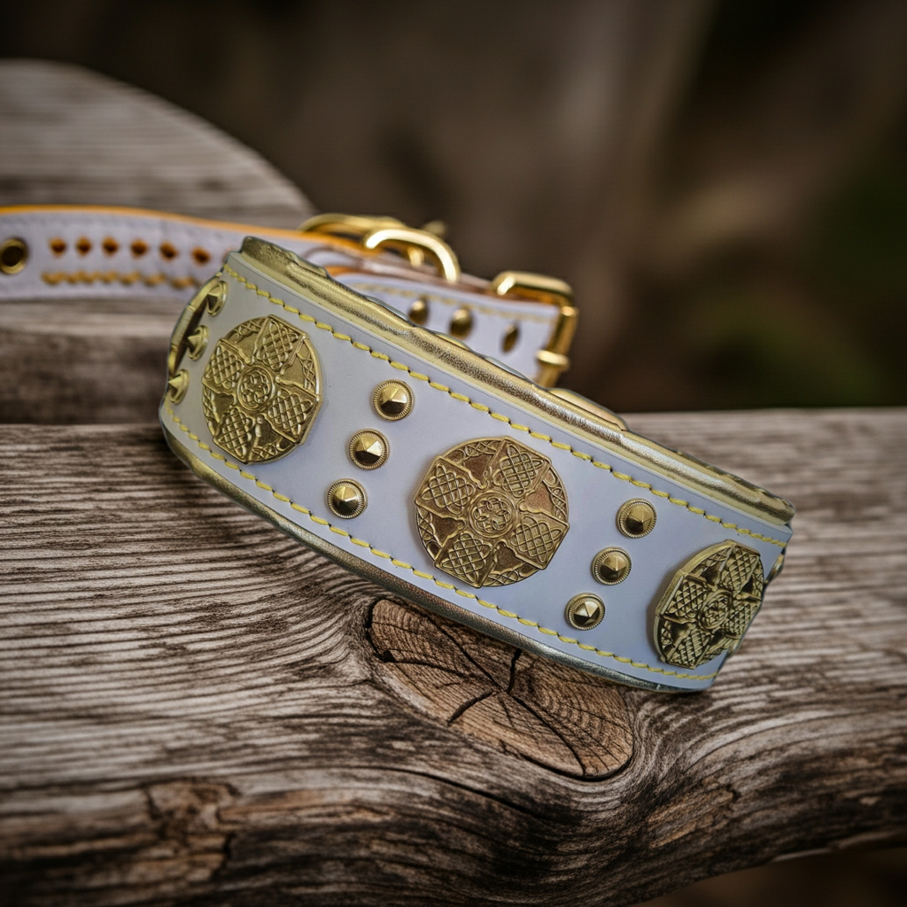The "Maximus" collar 2.5 inch wide white & gold