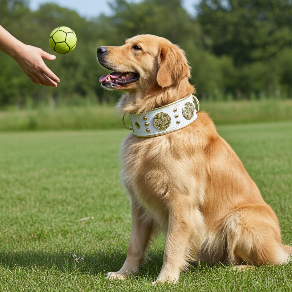 The "Maximus" collar 2.5 inch wide white & gold