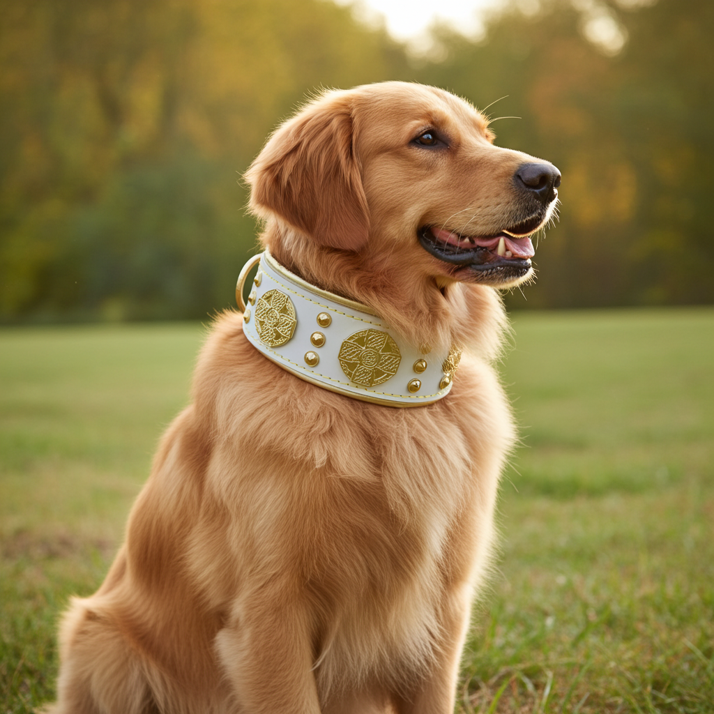 The "Maximus" collar 2.5 inch wide white & gold