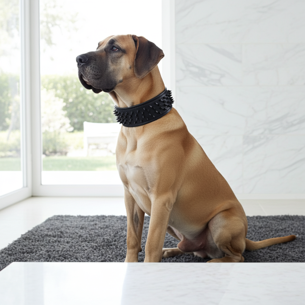 Black ''Crown'' soft leather dog collar