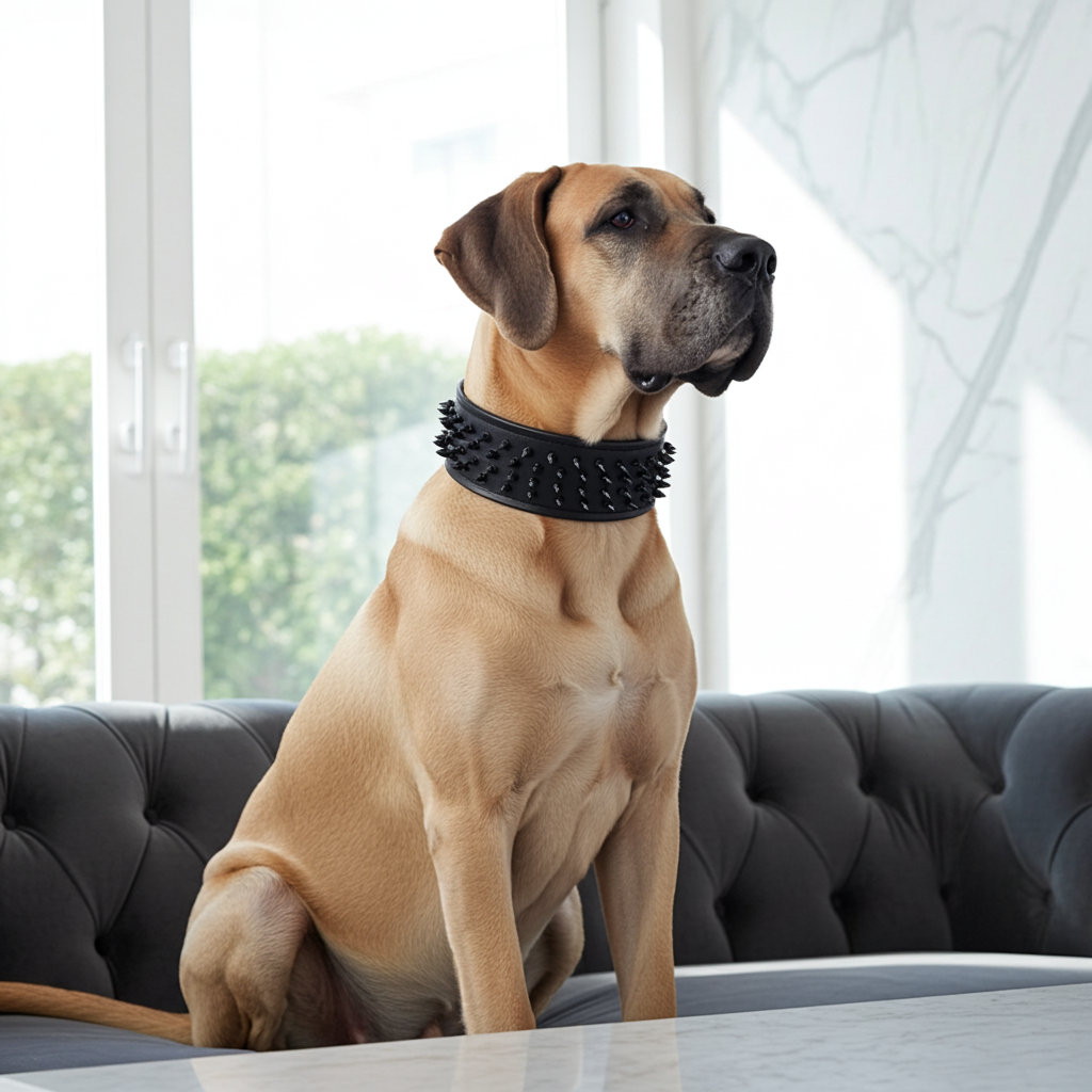 Black ''Crown'' soft leather dog collar