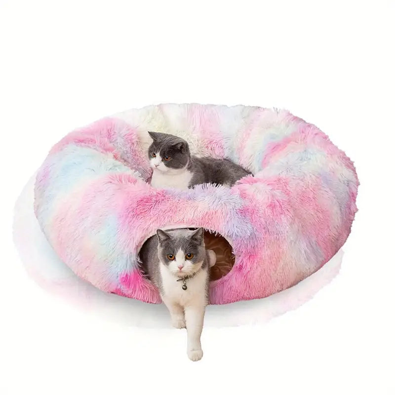 Tunnel Nido in Peluche per Gatti con Pallina - Cuccia Morbida | Cozy Plush Cat Tunnel Nest with Hanging Ball Toy