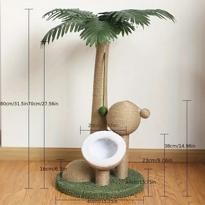 Tiragraffi per Gatti a Forma di Palma con Pallina | Coconut Tree Cat Scratching Post with Ball Toy