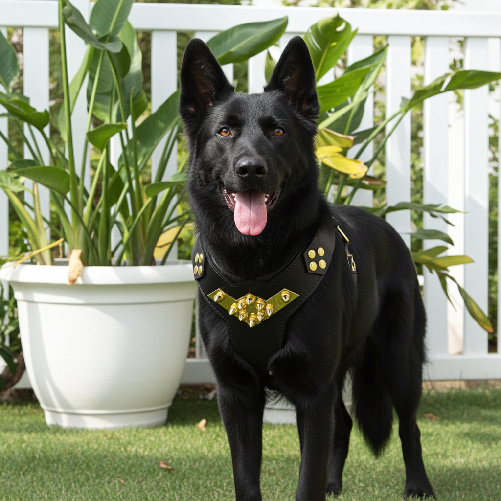 ''Midas'' leather dog harness gold medium size