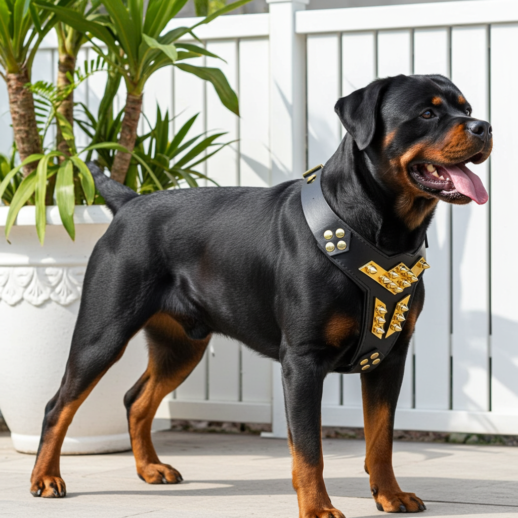 ''Midas'' leather dog harness gold medium size