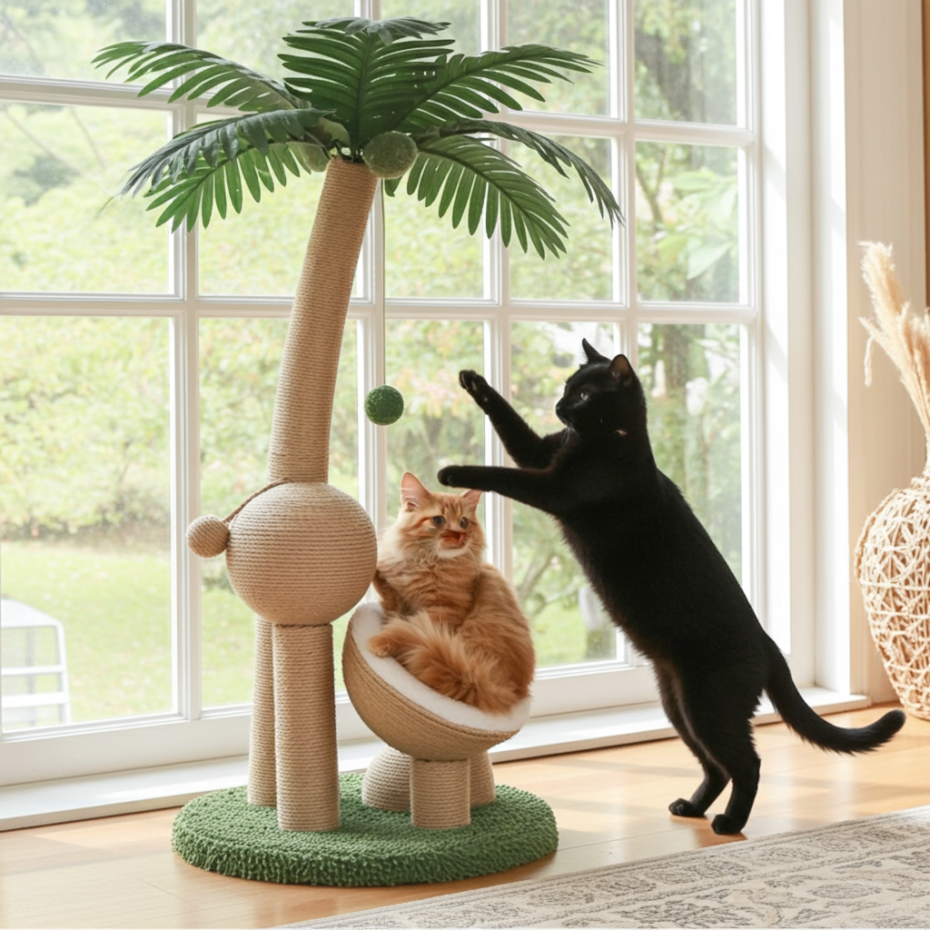 Tiragraffi per Gatti a Forma di Palma con Pallina | Coconut Tree Cat Scratching Post with Ball Toy